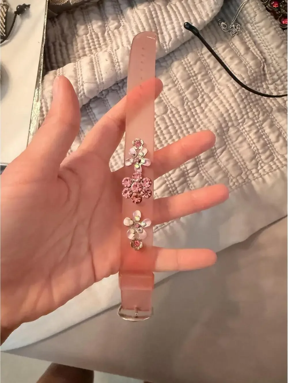 Pink Rhinestone Floral Adjustable Watch Band Strap bracelet